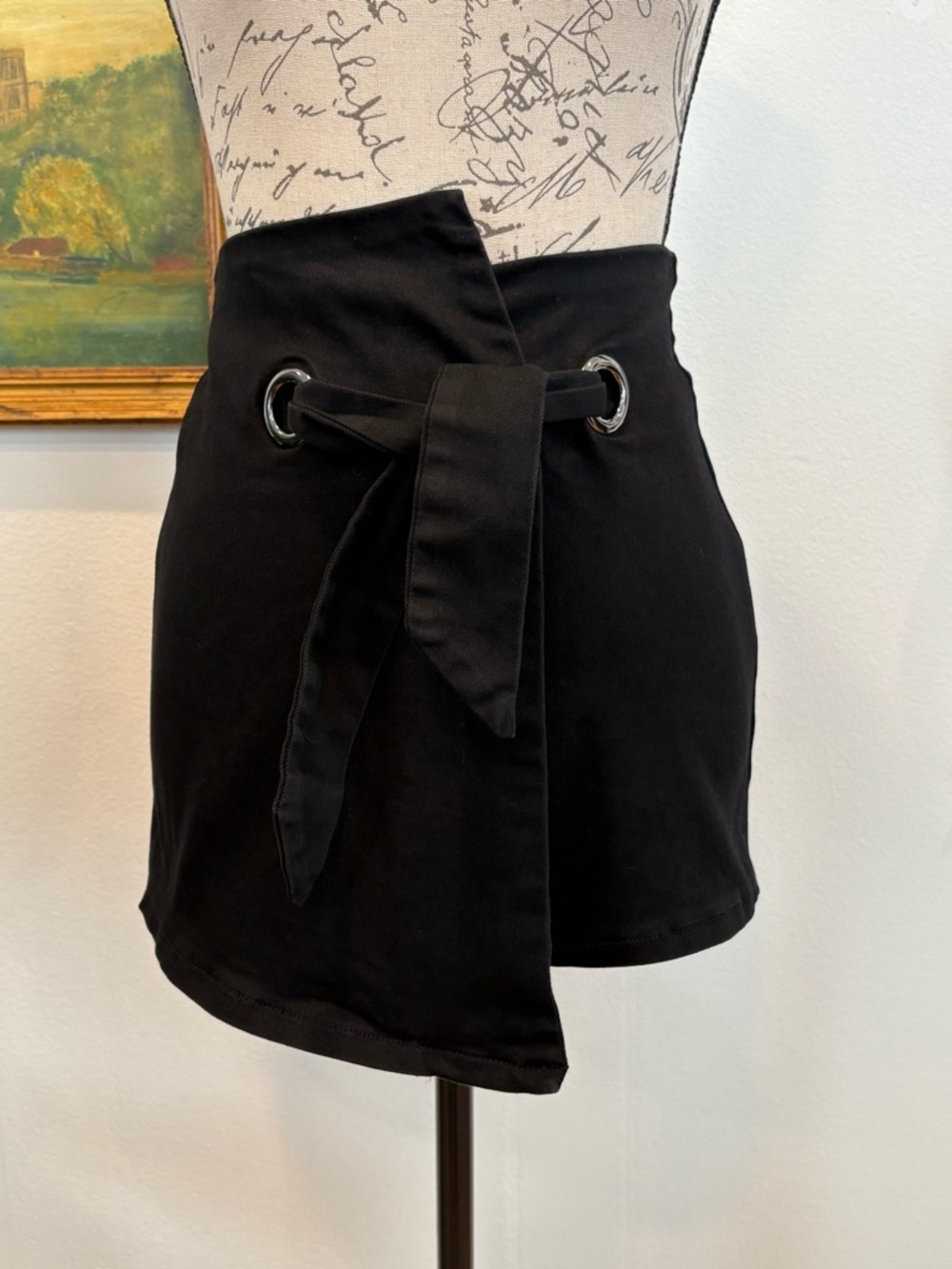 Black Wrap Skort Grommet Tie Detail Altered State